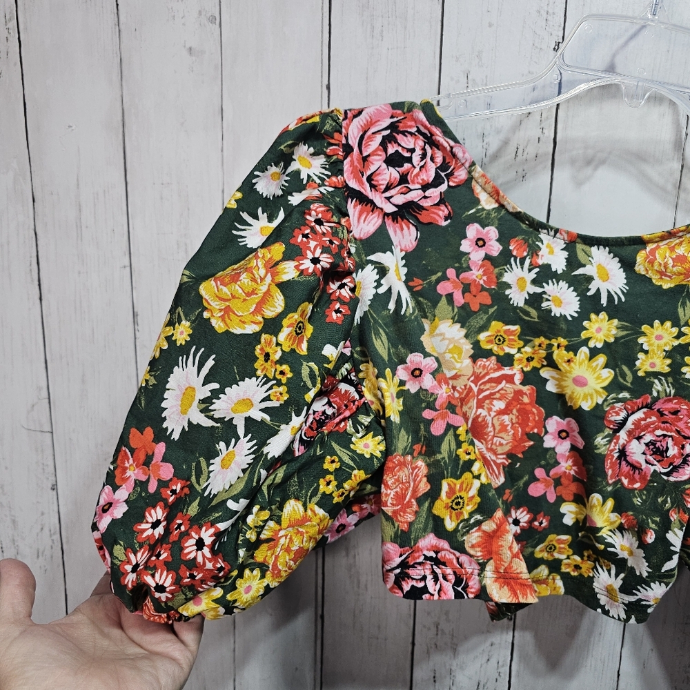Zara Women's Prin Floral Crop Top Puff Sleeves Smocked Back Boho Size Small. - Picture 4 of 8